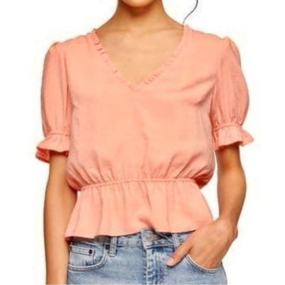 TOPSHOP, Morgan Ruffle Peplum Top, Color Coral, Size 4, NWT